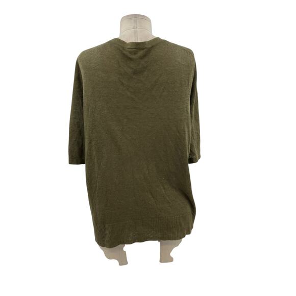 Eileen‎ Fisher Cardigan Sweater Knit Short Sleeve Linen Silk Olive Green Large - Picture 6 of 9